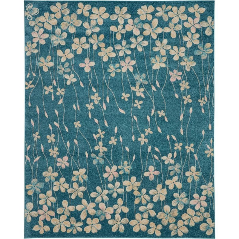 Nourison Tranquil Turquoise 8 ft. x 10 ft. Floral Contemporary Area Rug 484949