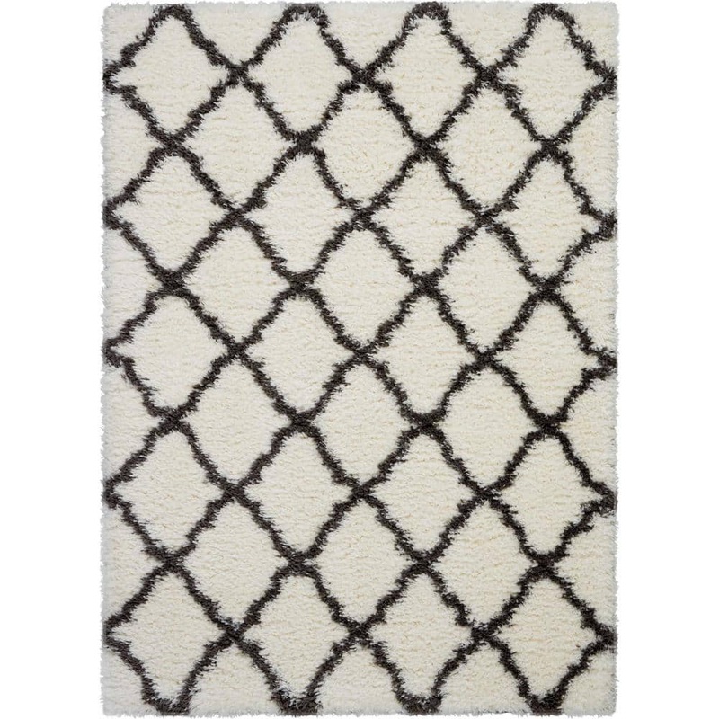 Nourison Ultra Plush Shag Grey/Ivory 8 ft. x 10 ft. Abstract Plush Contemporary Area Rug 460196