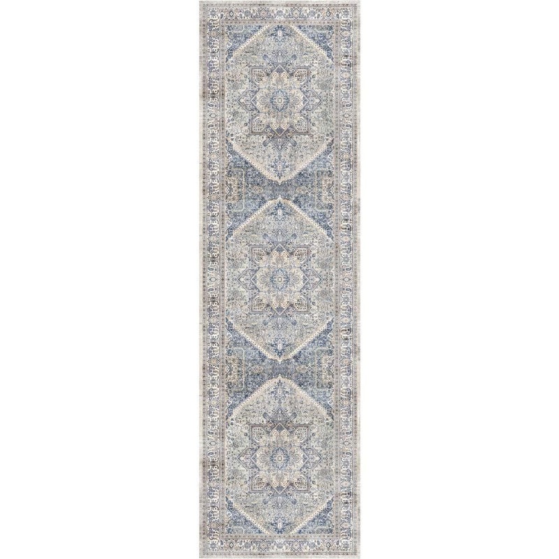Nourison Vintage Home Beige Blue 2 ft. x 8 ft. Center medallion Traditional Runner Area Rug 930682