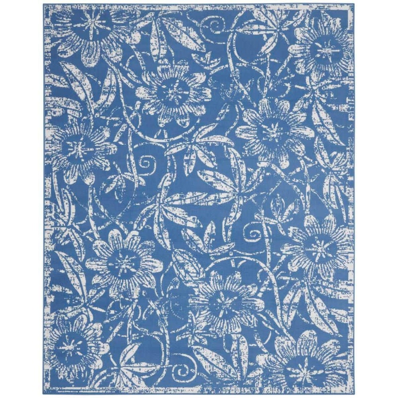 Nourison Whimsicle Blue 9 ft. x 12 ft. Floral Contemporary Area Rug 832009