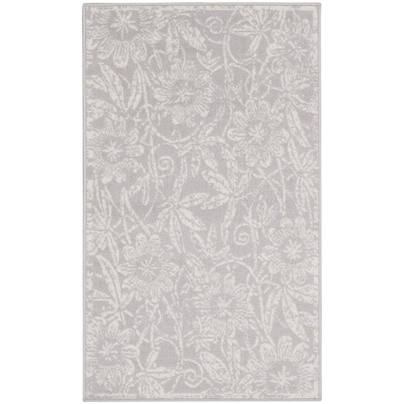 Nourison Whimsicle Grey 3 ft. x 5 ft. Floral Contemporary Kitchen Area Rug 832061