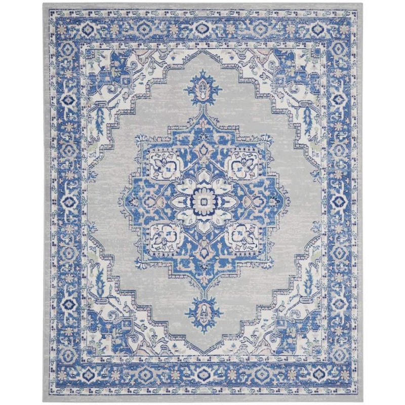 Nourison Whimsicle Grey Blue 8 ft. x 10 ft. Center Medallion Traditional Area Rug 831514