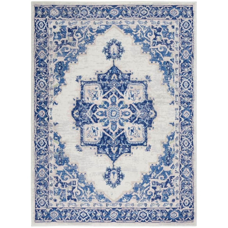 Nourison Whimsicle Ivory Blue 5 ft. x 7 ft. Center Medallion Traditional Area Rug 831286