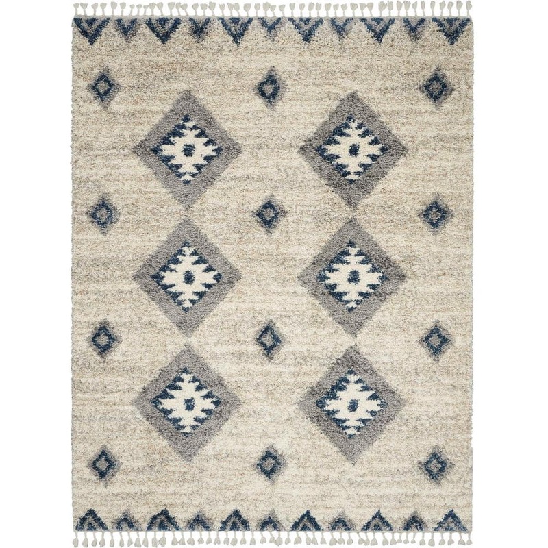 Nourison Adonis Ivory/Blue 8 ft. x 11 ft. Shag Contemporary Area Rug KEZ03