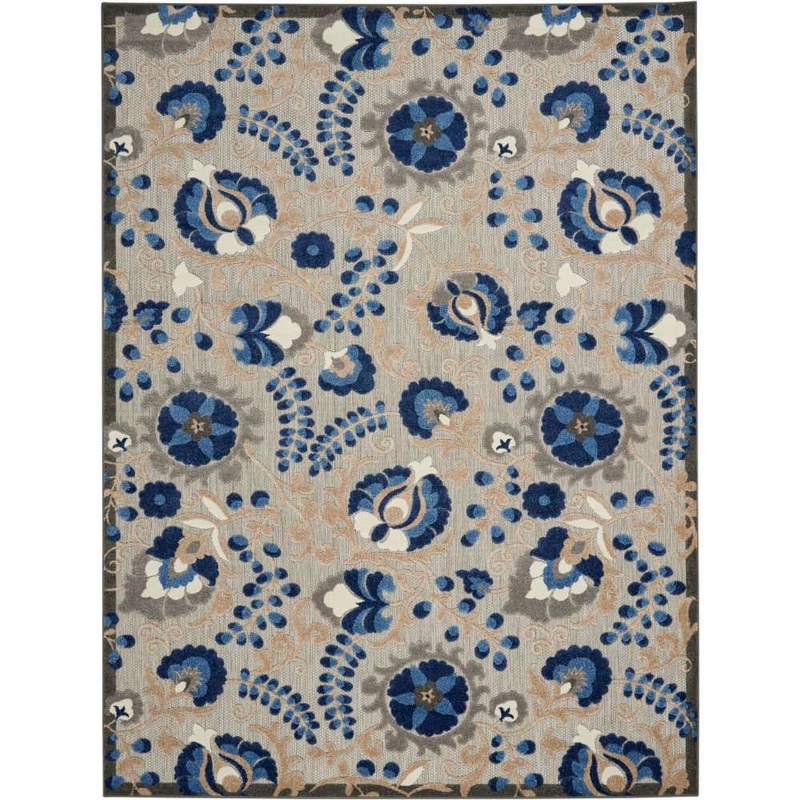Nourison Aloha Blue 8 ft. x 11 ft. Floral Modern Indoor/Outdoor Patio Area Rug 739131