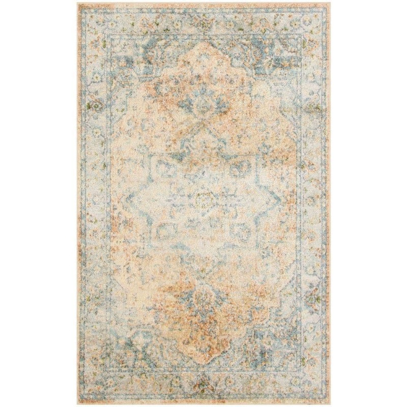 Nourison Astra Machine Washable Beige Blue 3 ft. x 5 ft. Center medallion Traditional Area Rug 944696