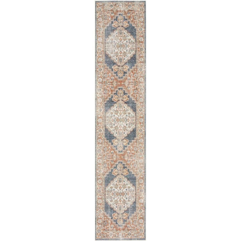 Nourison Astra Machine Washable Denim Multicolor 2 ft. x 12 ft. Distressed Traditional Runner Area Rug 124548