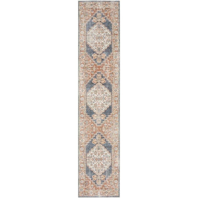 Nourison Astra Machine Washable Denim Multicolor 2 ft. x 8 ft. Distressed Traditional Runner Area Rug 124524