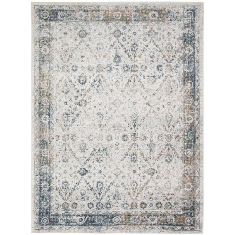 Nourison Astra Machine Washable Ivory Blue 5 ft. x 7 ft. Distressed Traditional Area Rug 978165