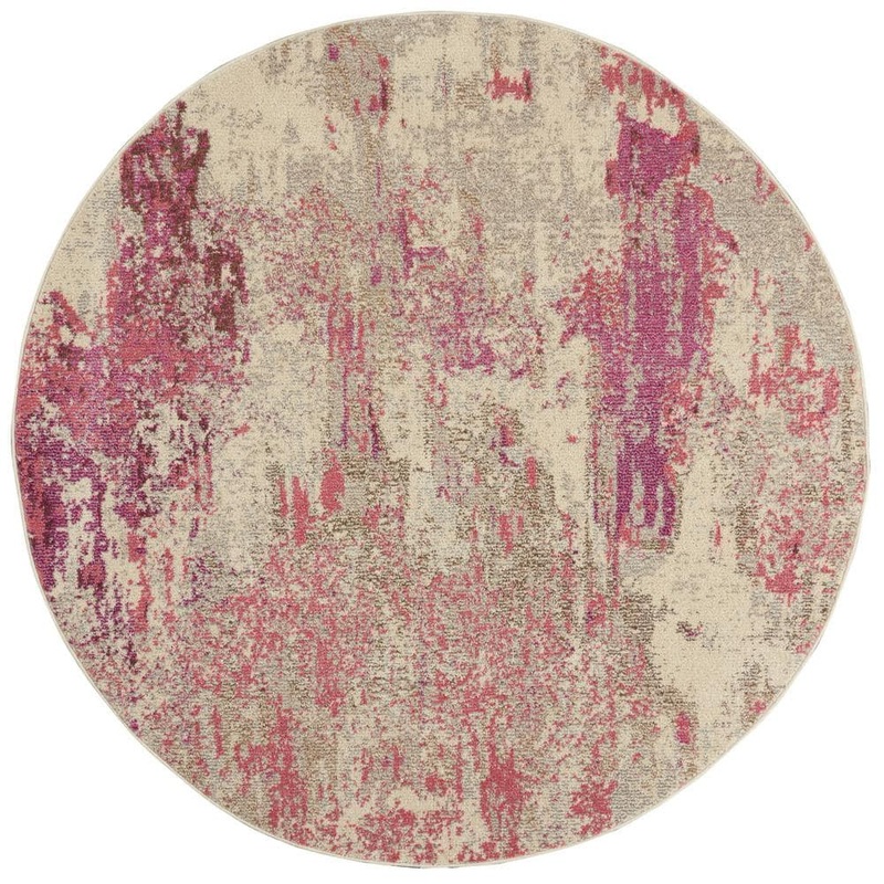 Nourison Celestial Ivory/Pink 4 ft. x 4 ft. Abstract Modern Round Area Rug 742537