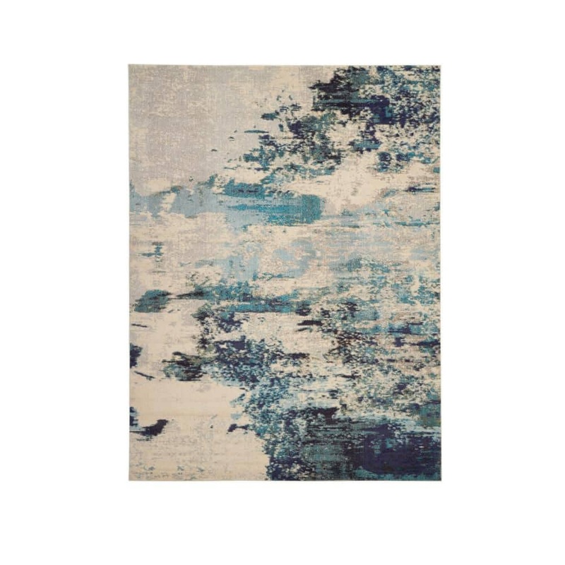 Nourison Celestial Ivory/Teal Blue 9 ft. x 12 ft. Abstract Modern Area Rug 473851