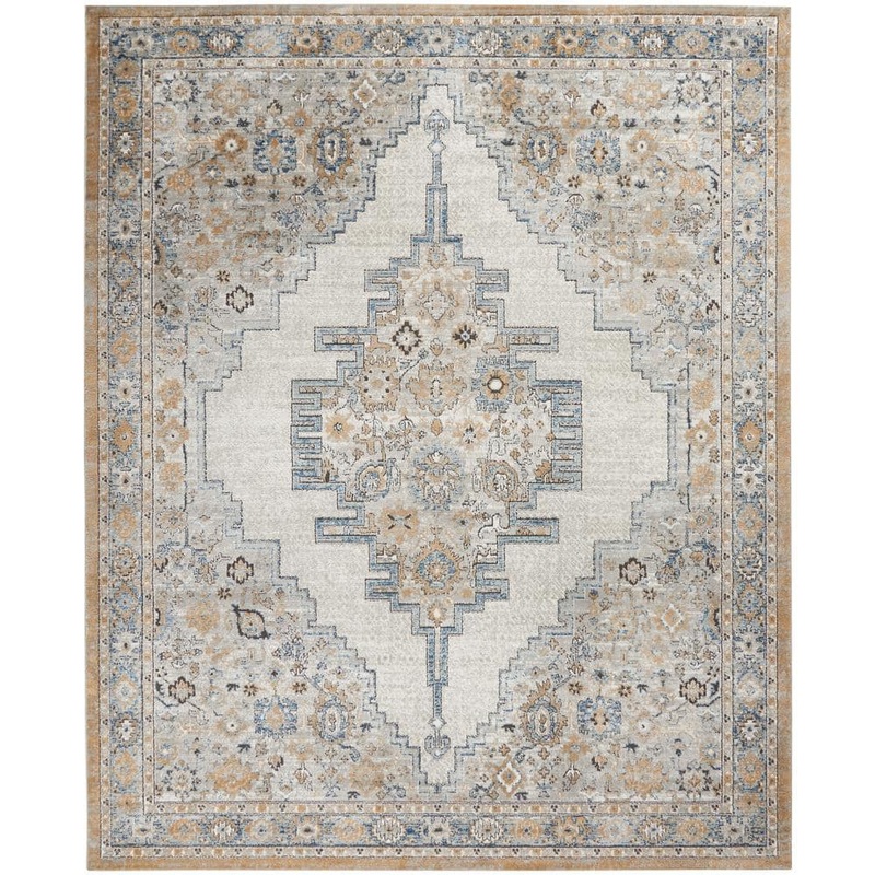 Nourison Concerto Grey/Light Blue 8 ft. x 10 ft. Bordered Traditional Area Rug 821997
