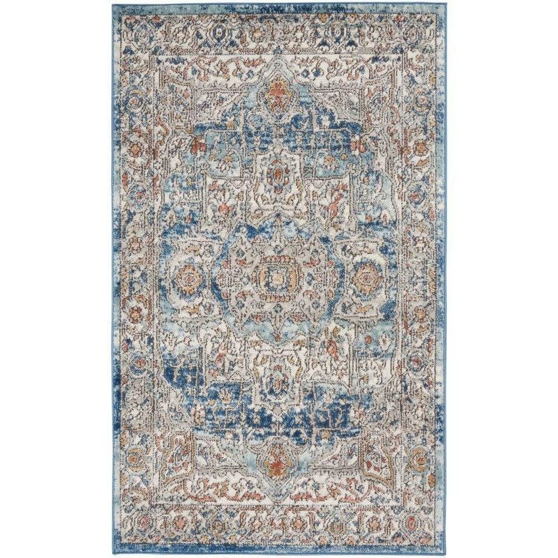 Nourison Concerto Ivory/Blue 3 ft. x 5 ft. Traditional Persian Medallion Polypropylene Kitchen Area Rug 822253
