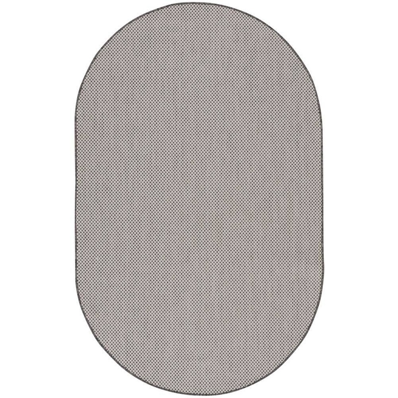Nourison Courtyard Ivory/Charcoal 5 ft. x 8 ft. Oval Solid Geometric Contemporary Indoor/Outdoor Area Rug 162328