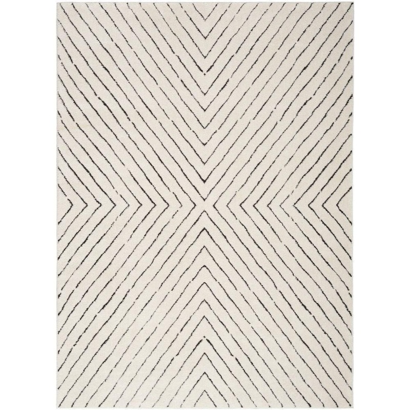 Nourison Cozy Modern Ivory Black 7 ft. x 9 ft. Abstract Contemporary Area Rug 993816