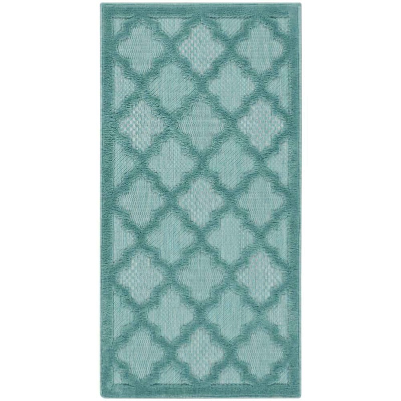 Nourison Easy Care Aqua Teal 2 ft. x 4 ft. Trellis Contemporary Area Rug 040596