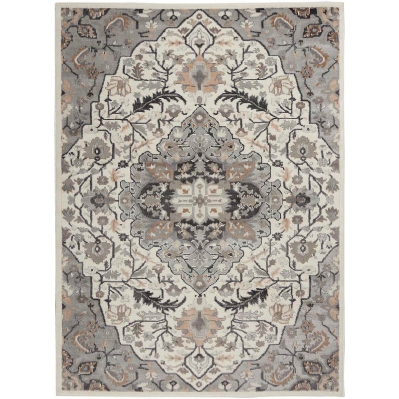 Nourison Elation Ivory Grey 5 ft. x 7 ft. Center Medallion Traditional Area Rug 841162