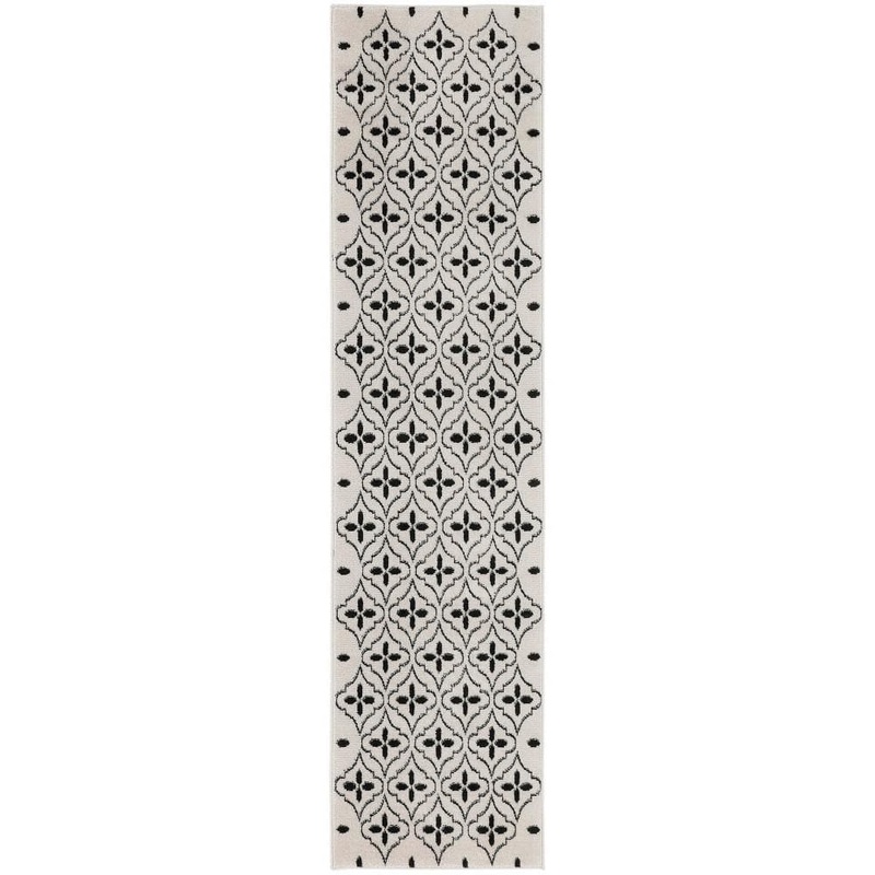 Nourison Essentials Ivory Black 2 ft. x 8 ft. Moroccan Contemporary Runner Area Rug 940629