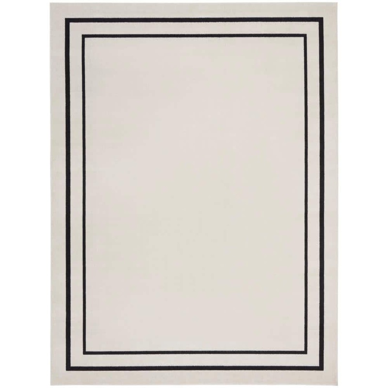 Nourison Essentials Ivory/Black 9 ft. x 12 ft. Solid Contemporary Indoor/Outdoor Area Rug 148407