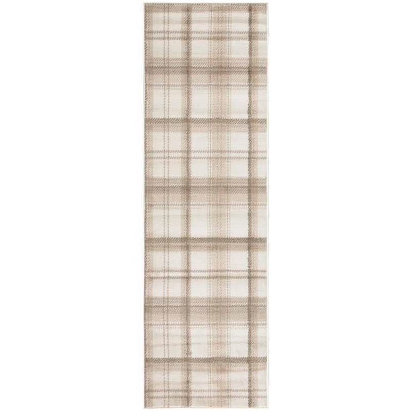 Nourison Grafix Ivory Beige 2 ft. x 6 ft. Plaid Contemporary Runner Area Rug 975621