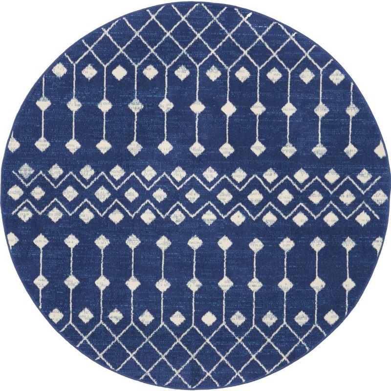 Nourison Grafix Navy 5 ft. x 5 ft. Moroccan Boho Round Rug 753359