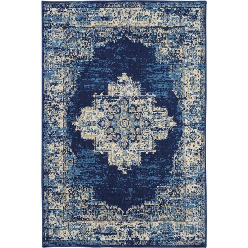 Nourison Grafix Navy Blue 4 ft. x 6 ft. Persian Medallion Transitional Area Rug 458988