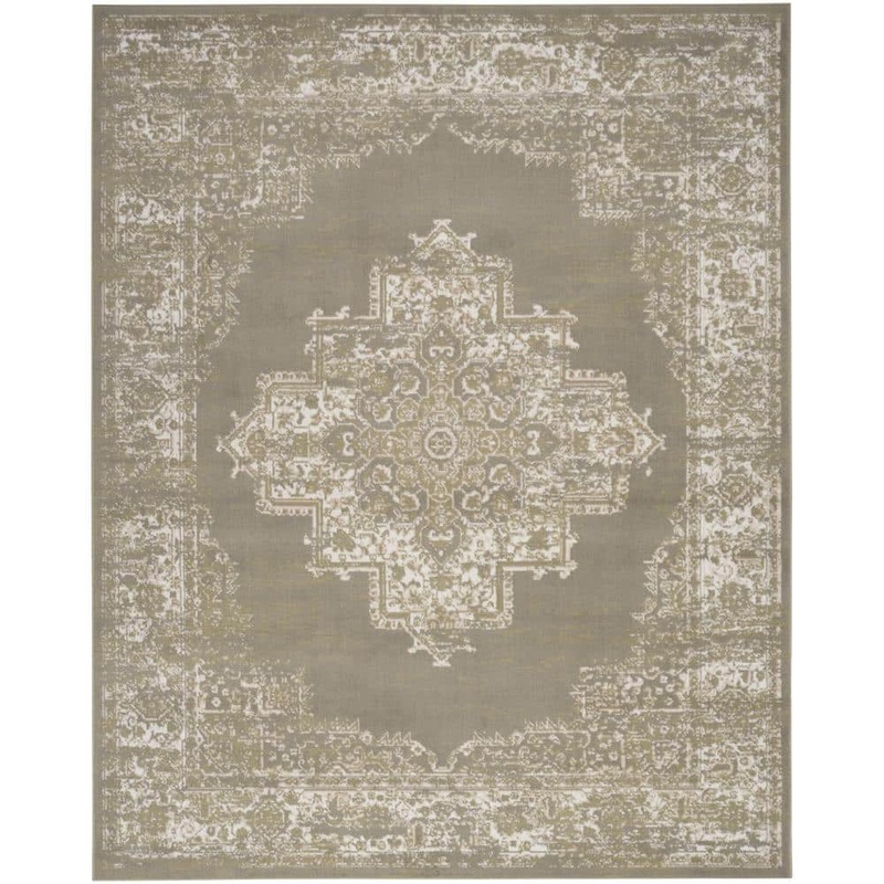 Nourison Grafix Olive 5 ft. x 7 ft. Center medallion Transitional Area Rug 935793