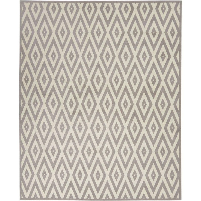 Nourison Grafix White/Grey 8 ft. x 10 ft. Persian Geometric Contemporary Area Rug 411853