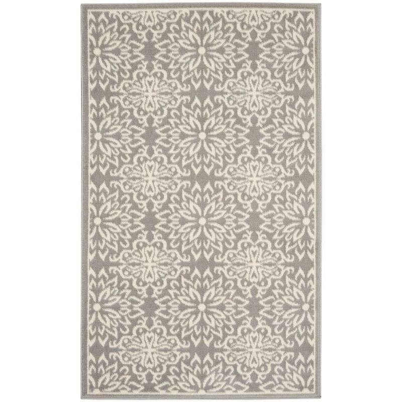 Nourison Jubilant Ivory/Grey 3 ft. x 5 ft. Floral Transitional Kitchen Area Rug 785244