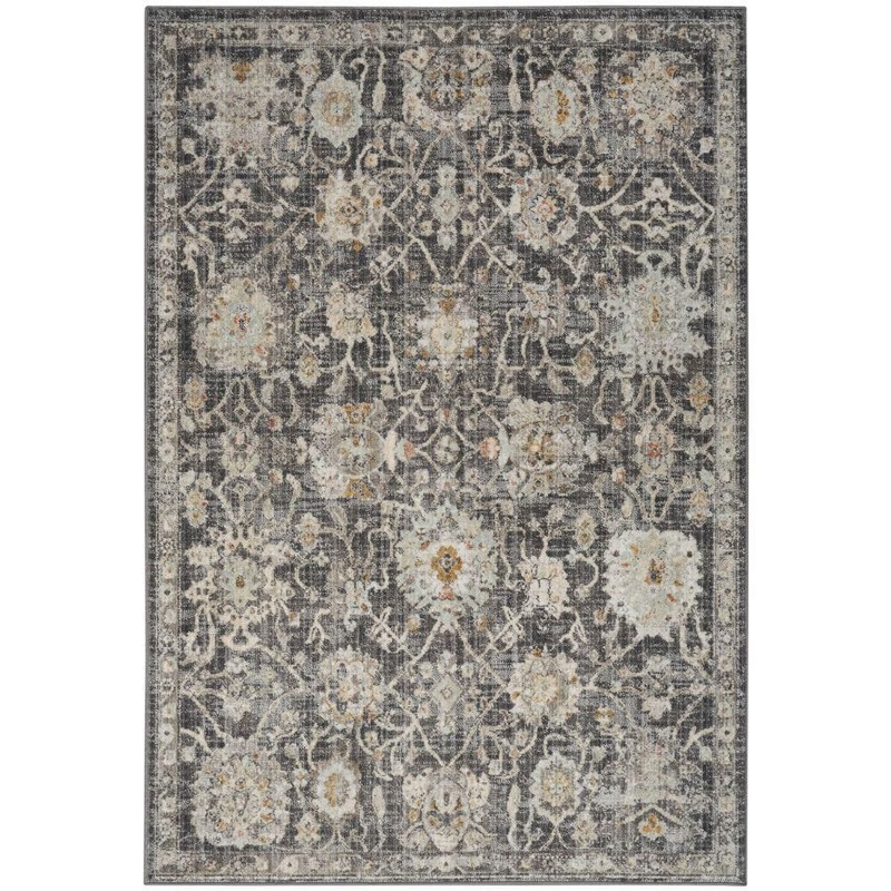 Nourison Oushak Home Charcoal 4 ft. x 6 ft. Floral Traditional Area Rug 949080