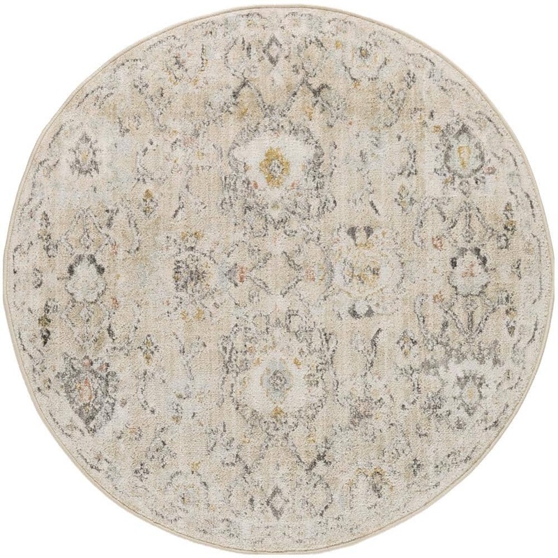 Nourison Oushak Home Cream 8 ft. x 8 ft. Floral Traditional Round Area Rug 996985