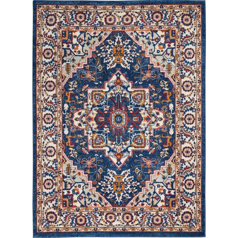 Nourison Passion Blue/Multicolor 5 ft. x 7 ft. Center medallion Traditional Area Rug 766809