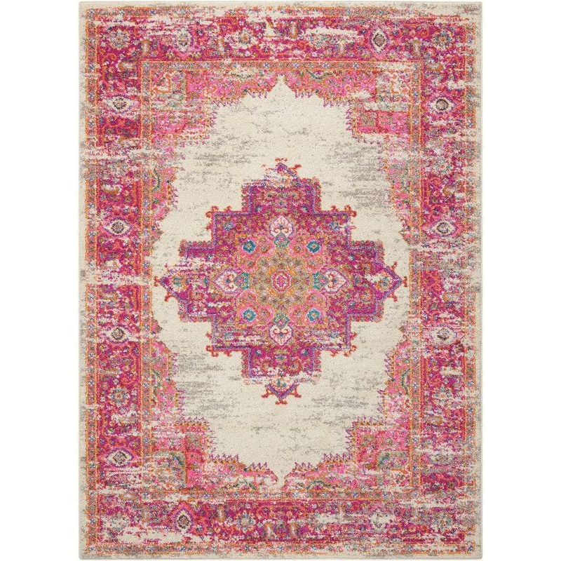 Nourison Passion Ivory/Fuchsia 4 ft. x 6 ft. Bordered Transitional Area Rug 388162