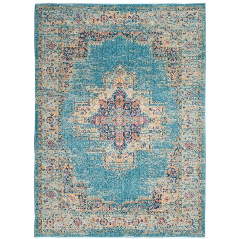 Nourison Passion Light Blue 5 ft. x 7 ft. Persian Modern Transitional Area Rug 477217