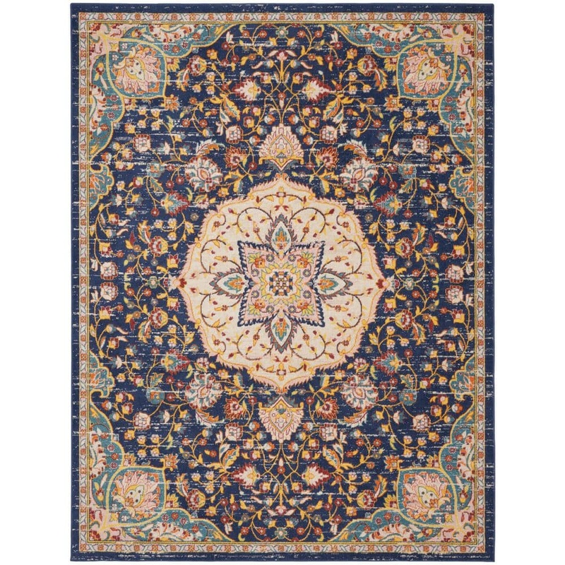 Nourison Passion Navy Multicolor 8 ft. x 10 ft. Persian Medallion Transitional Area Rug 018823