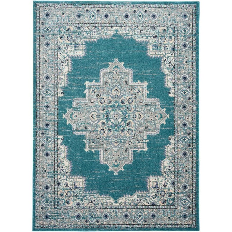 Nourison Passion Turquoise Grey 5 ft. x 7 ft. Abstract Transitional Area Rug 018649