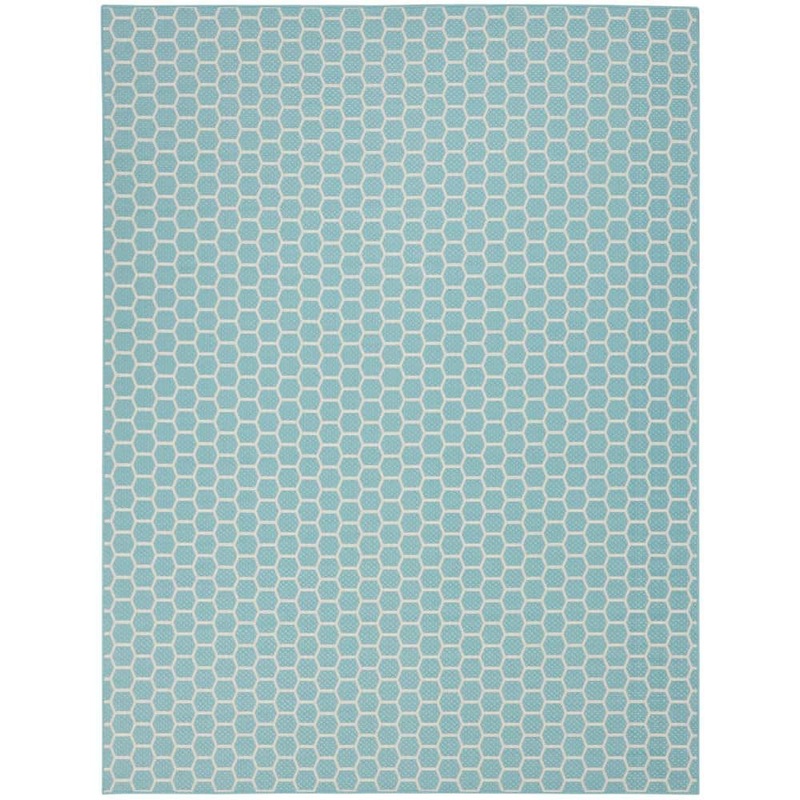 Nourison Reversible Indoor Outdoor Aqua 9 ft. x 12 ft. Honeycomb Contemporary Area Rug 973849