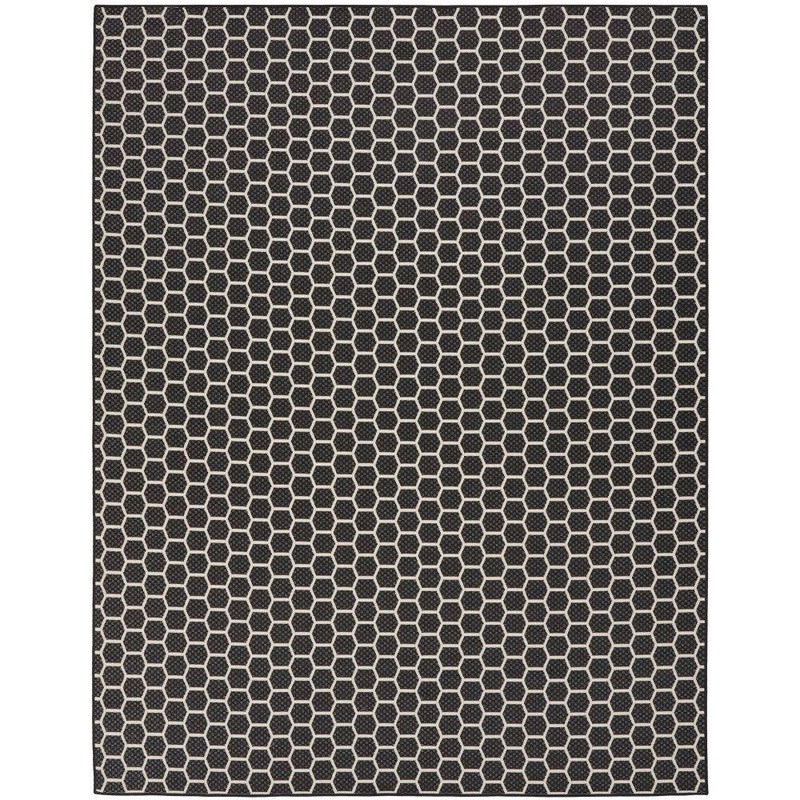 Nourison Reversible Indoor Outdoor Black 10 ft. x 14 ft. Honeycomb Contemporary Area Rug 973962