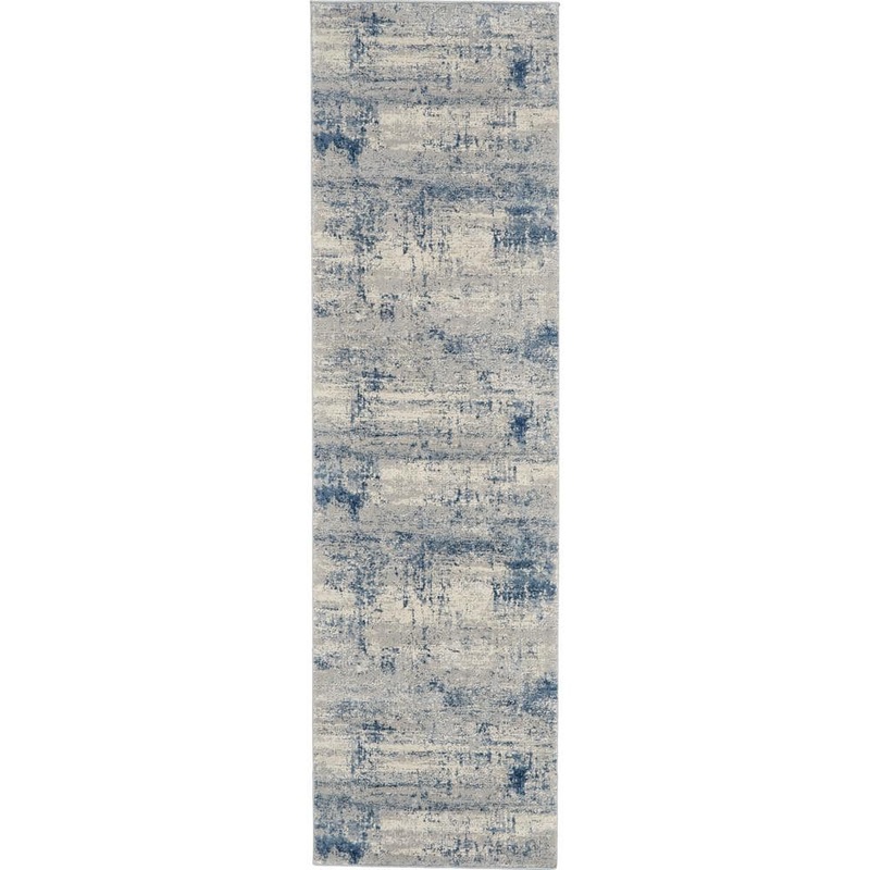 Nourison Rustic Textures Ivory/Blue 2 ft. x 8 ft. Abstract Contemporary Kitchen Runner Area Rug 496461