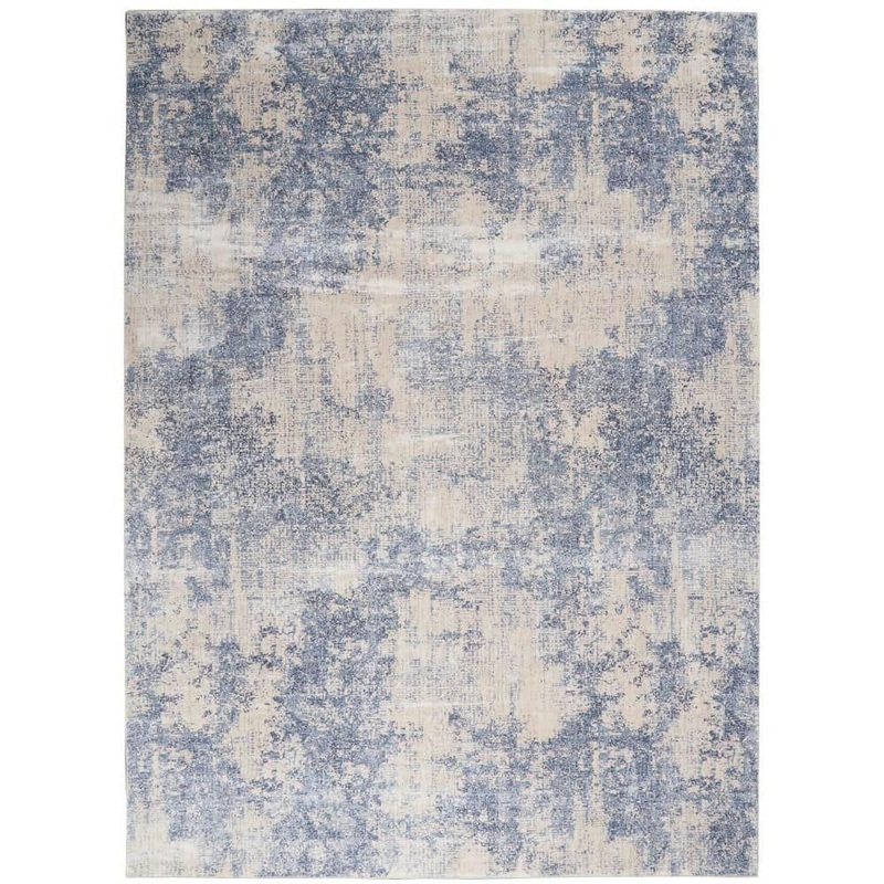 Nourison Sleek Textures Ivory/Blue 8 ft. x 11 ft. Abstract Modern Area Rug 711304