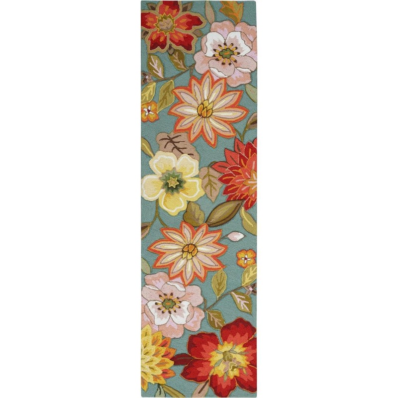 Nourison Spring Blossom Aqua 2 ft. x 8 ft. Floral Contemporary Kitchen Runner Area Rug 104335