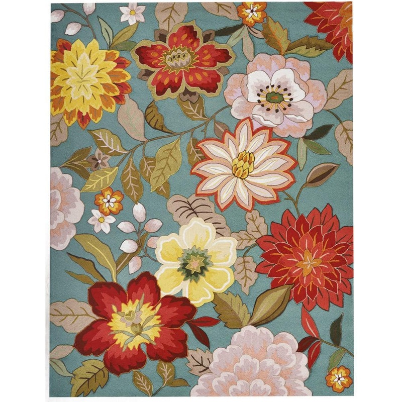 Nourison Spring Blossoms Aqua 8 ft. x 11 ft. Floral Contemporary Area Rug 104762