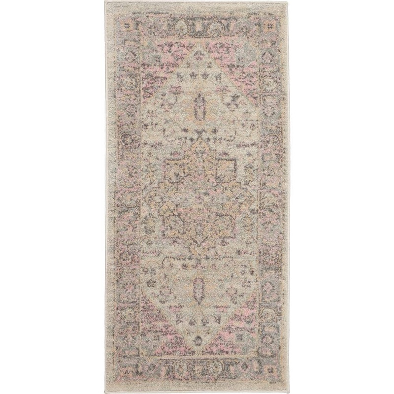 Nourison Tranquil Ivory/Pink doormat 2 ft. x 4 ft. Persian Vintage Kitchen Area Rug 485403