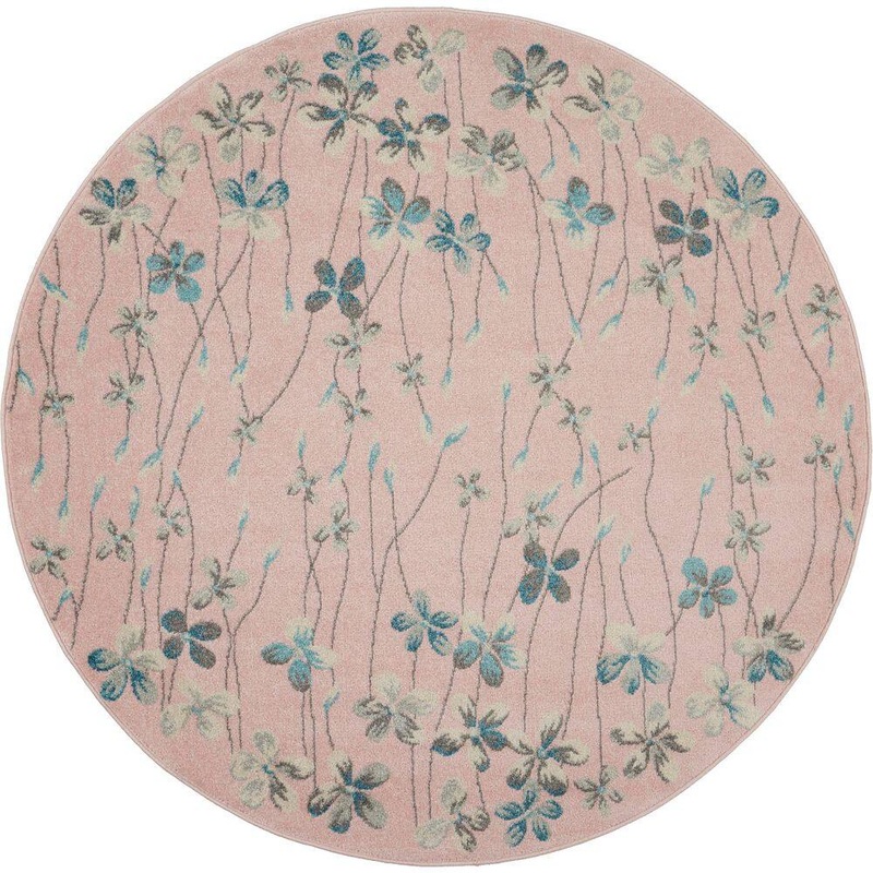 Nourison Tranquil Pink 5 ft. x 5 ft. Floral Modern Round Area Rug 484765