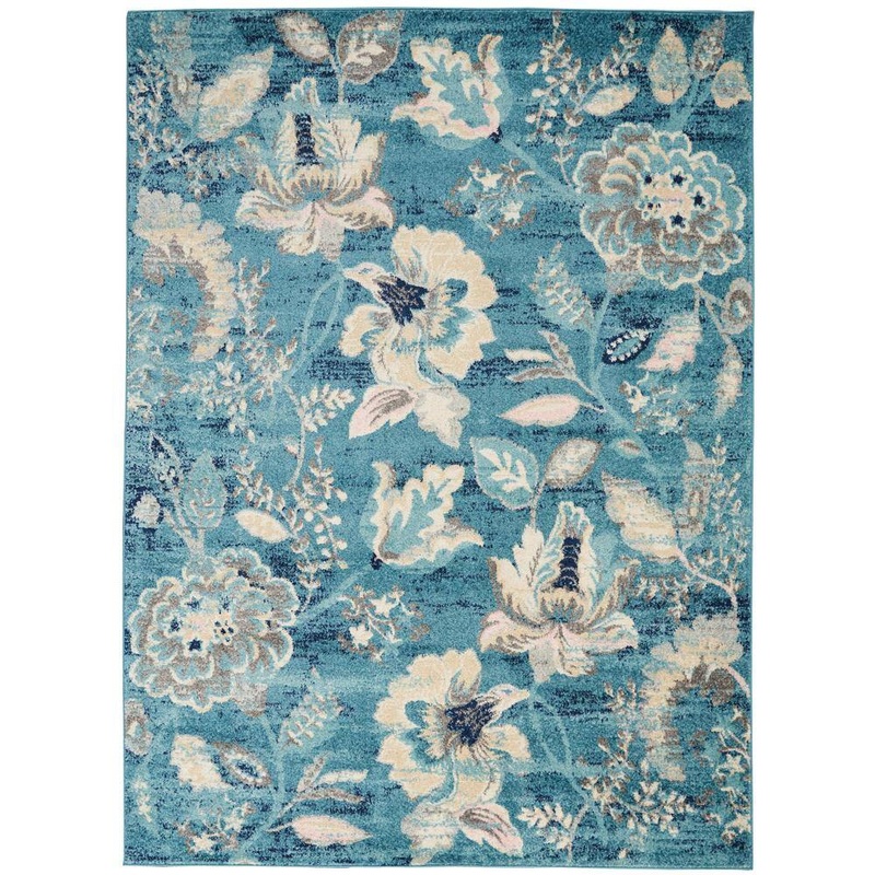 Nourison Tranquil Turquoise 5 ft. x 7 ft. Floral Modern Area Rug 472304