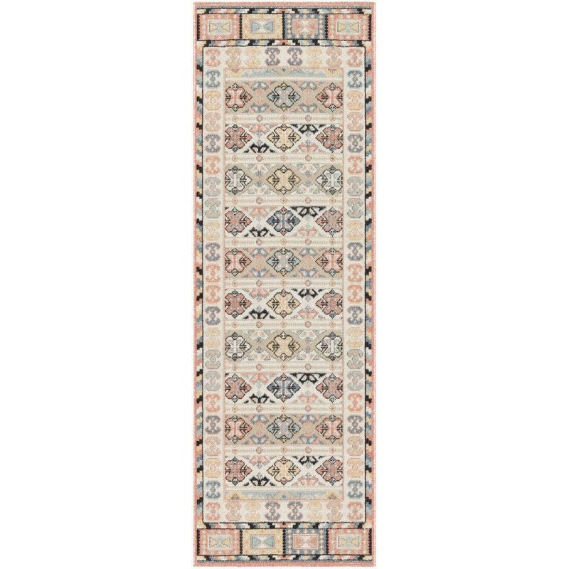 Nourison Washable Decor Ivory Multicolor 2 ft. x 6 ft. Distressed Contemporary Runner Area Rug 974846