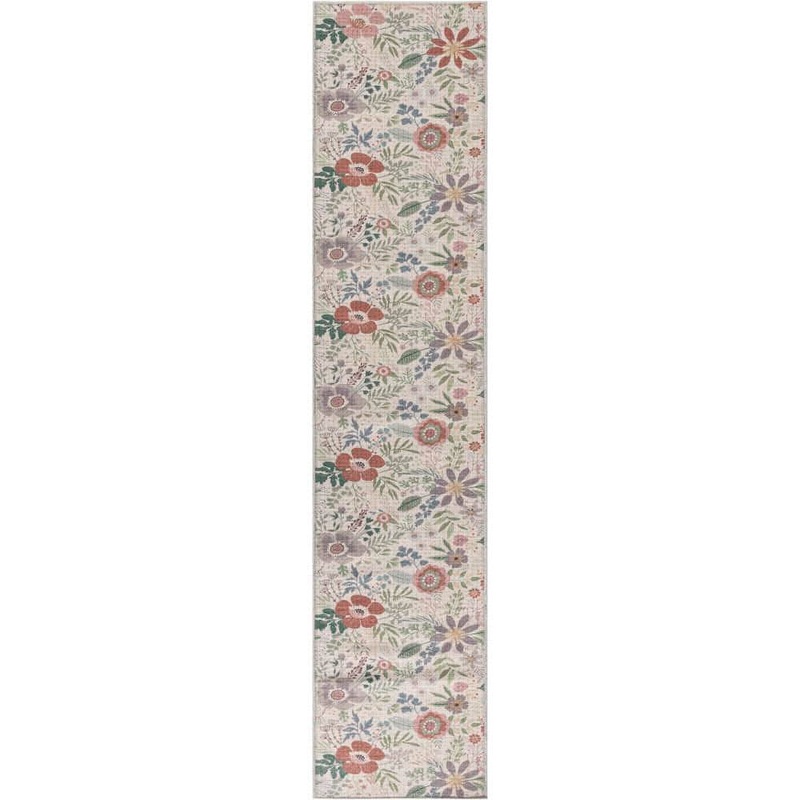 Nourison Washables Cream Multicolor 2 ft. x 10 ft. Botanical Traditional Runner Area Rug 913135