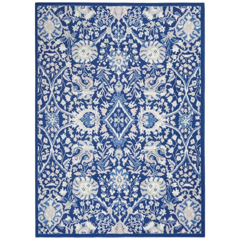 Nourison Whimsical Navy Multicolor 6 ft. x 9 ft. All-Over Design Traditional Area Rug 833327