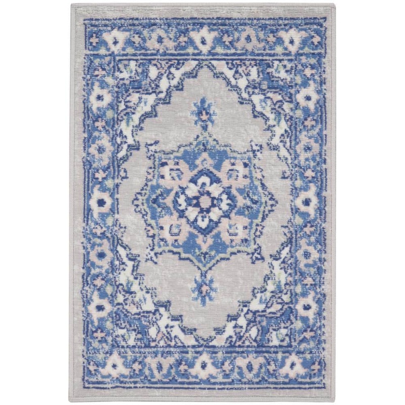 Nourison Whimsicle Grey Blue doormat 2 ft. x 3 ft. Center Medallion Traditional Kitchen Area Rug 831361