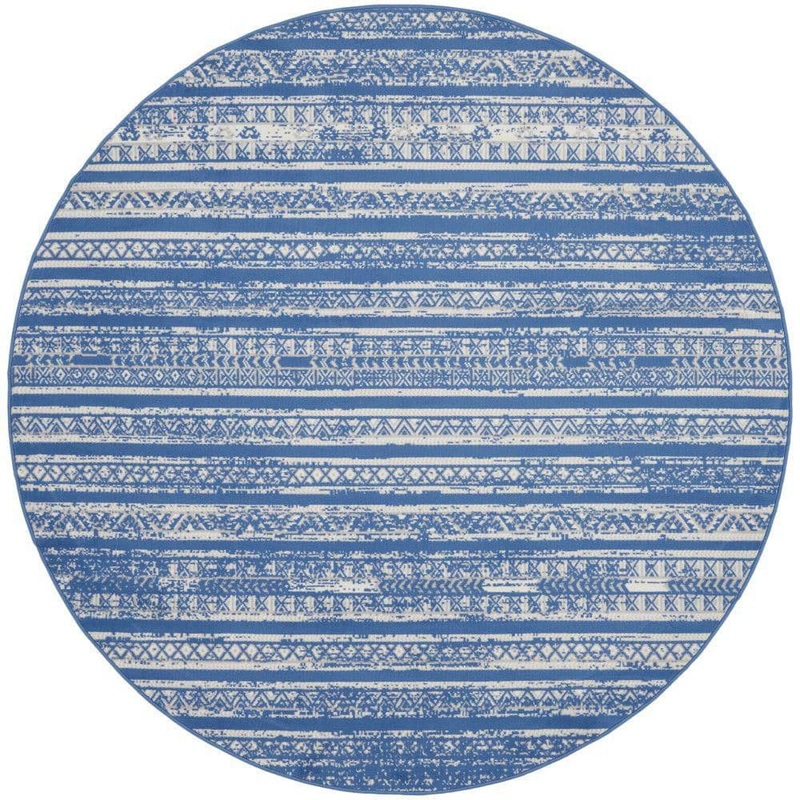 Nourison Whimsicle Light Blue Ivory 8 ft. x 8 ft. Abstract Contemporary Round Area Rug 834959